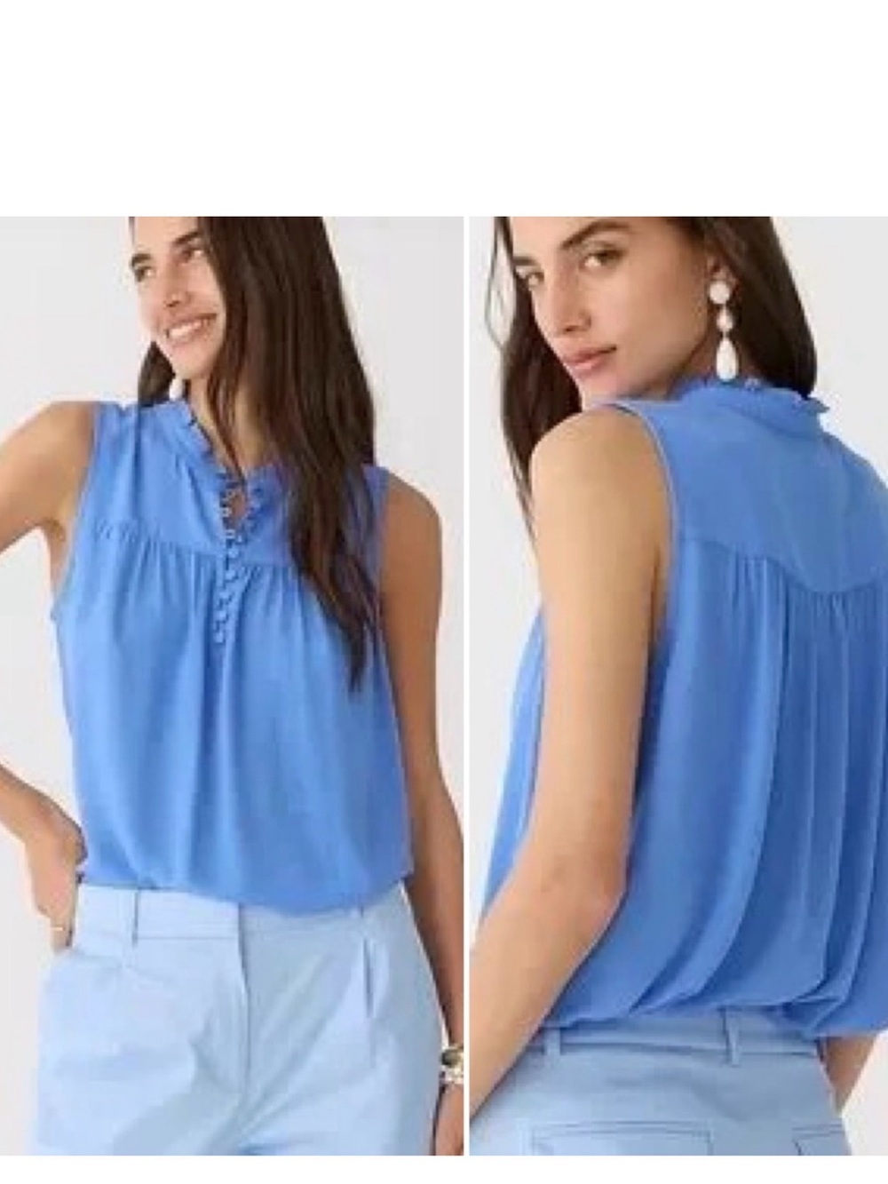 J.Crew Sleeveless Button-front Ruffleneck Popover | X-Large